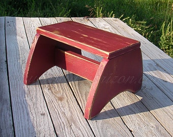 Footstool Primitive Folk Art Step Stool Farmhouse Decor Custom Finish Red Paint Wood Step Stool Furniture Modern Farmhouse Home Decor
