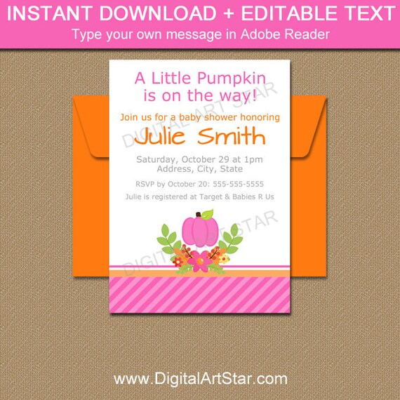 Fall Baby Shower Invitation Template Autumn Baby Shower Invitation Pink Pumpkin Invitation Fall Baby Shower Invitation Templates