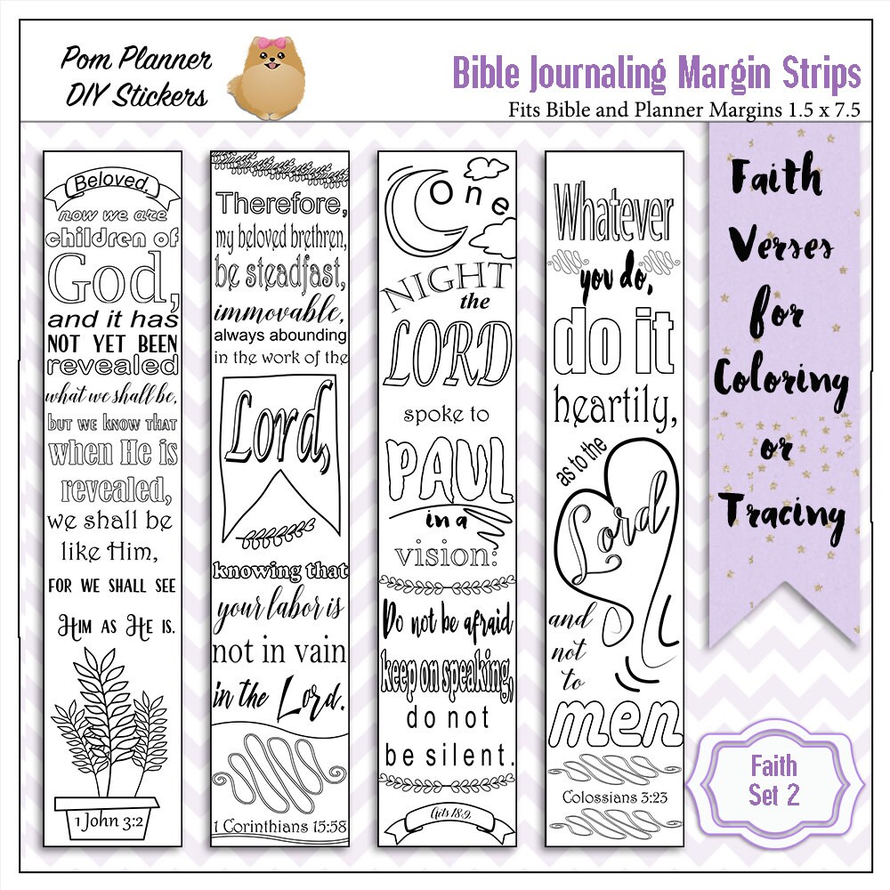 printable coloring bible journaling margin strips faith verses