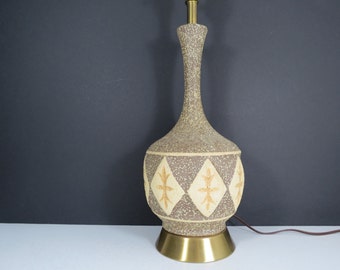 Mid Century Table Lamp // Vintage Plaster Style Pottery Ceramic Lamp Diamond Pattern Mod Retro 1960's Home Decor Lighting Genie Shaped