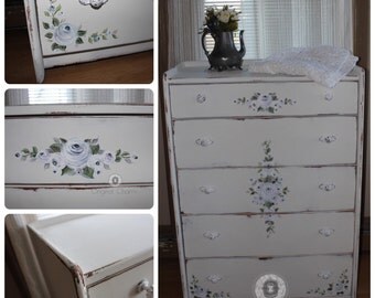 Hand painted cottage chic dresser with hand painted cottage roses