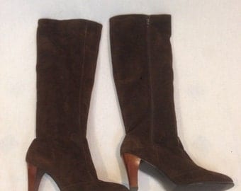 1980s Suede Golo Boots - Size 6 1/2 N Dark Brown