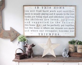 In This Home Sign, Large Wood Sign, Family Sign, Family Rules, Our Story, Rustic Home Decor, Wall Art, Large Signs