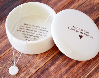Unique Mother of the Bride Gift - Keepsake Box with Personalized Necklace - All That I Am I Owe To My Mother - Gift Boxed