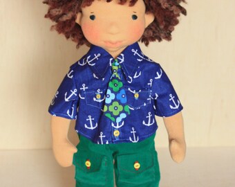 Waldorf inspired 16" boy doll Mikah plus his outfits.Cloth doll,soft doll,stuffed doll,Waldorf doll,soft toy,doll clothes