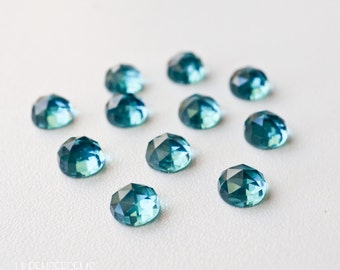 6mm London Blue Topaz rose faceted cabochons. flat back blue gems. rose cut cabs teal blue stones