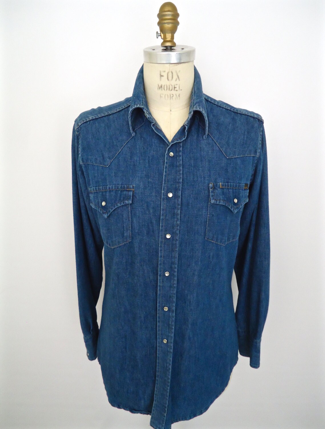 Vintage Denim Shirt with pearl snaps / Roebucks blue jean