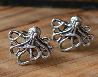 Kraken Cufflinks, Silver Octopus Cufflinks, Octopus CuffLinks, Silver Octopus Cuff Links, Beach Cufflinks, Pirate Cufflinks, Nautical