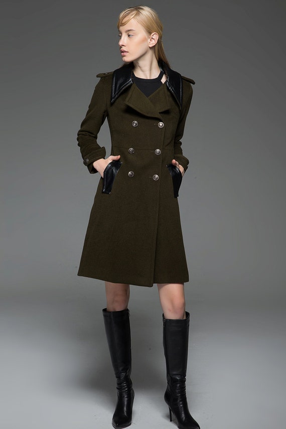 Military coat army green coat coat wool coat womens coats