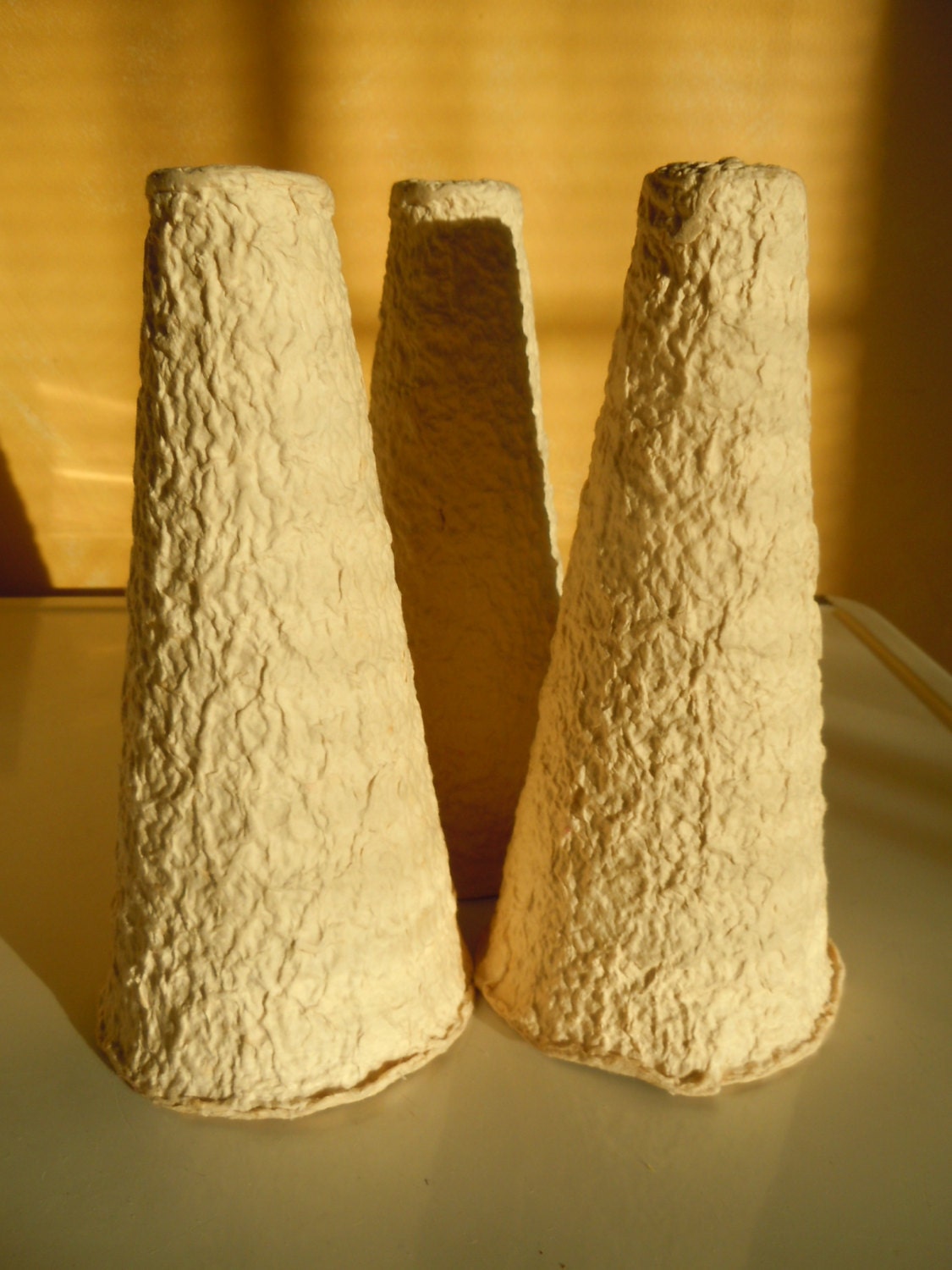 Vintage White Paper Mache Cones or Trees for Crafting or