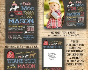 Barnyard birthday invitation - Farm birthday invitation - Farm animal birthday invite - Barnyard party invitation - You print chalkboard