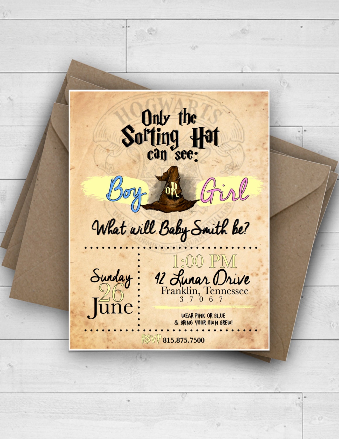 Harry Potter Gender Reveal Invitation