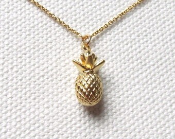 Gold Pineapple Necklace 14k Gold Filled Chain Petite Minimal Tropical Fruit Jewelry Gift Ideas