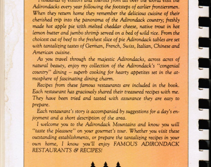 Vintage Famous Adirondack Restaurants & Recipes Cookbook, First Edition 1984 Book