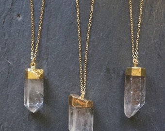 Quartz Necklace // Gold dipped Quartz // Quartz Necklace // Gold Quartz // Raw Quartz // Crystal Necklace