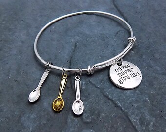 Spoon Jewelry - Spoon Theory Charm Bracelet - Expandable Bangle - Save Your Spoons - Spoonie Gift for Her / Stainless Steel Options