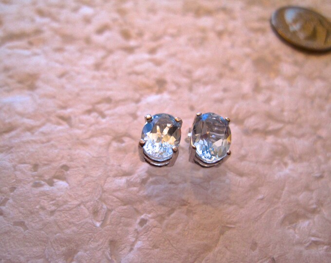 Sky Blue Topaz Stud Earrings, 8x6mm Oval, Natural, Set in Sterling Silver E682