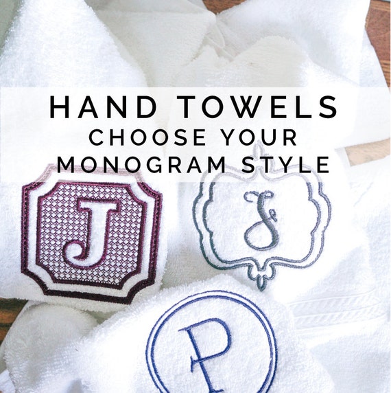 Monogrammed Hand Towels Set of 2 Single letter Monogram