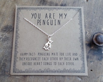 you are my penguin necklace . silver layering necklace . gift for girlfriend gift for wife . Anniversary present