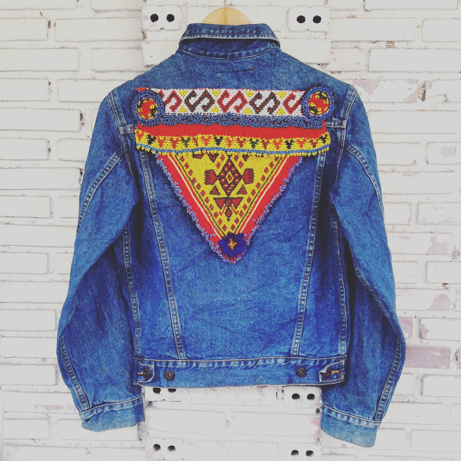 Tribal Denim Jacket / Hand-Reworked Vintage Jean Jacket with