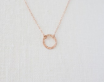 Rose Gold Necklace, Textured Circle Necklace