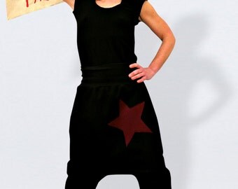 Women harem pants made of sweat black with a star, harem pants plus size, loose pants, drop crotch pants, loose bottom, harem yoga pants