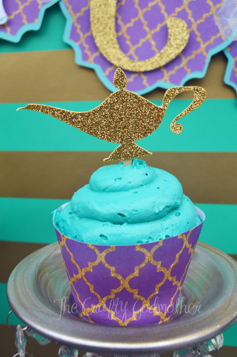 Princess Jasmine Gold Glitter Birthday Party Cupcake Toppers