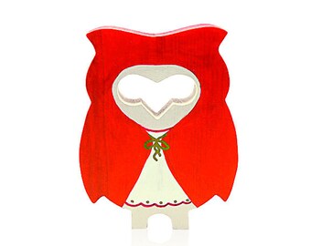 Le Petit Chaperon Rouge wood handmade owl / Handmade wooden owl figurine for home decor.