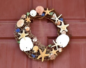 Beach Decor- Nautical Door Wreath- Seashell and Starfish Wreath - Shell Wreath - Coastal Home Decor - Nautical Decor - Seashells
