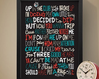 Beyonce - Single Ladies Poster, Song Lyrics Print, Music Poster, Song Lyrics