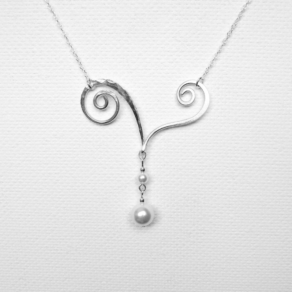 Delicate Pendant Necklace Wedding Pearl Pendant Brides Pendant Necklace Unique Bridal Jewelry Swirl Pendant Artisan Necklace Silver Pendant