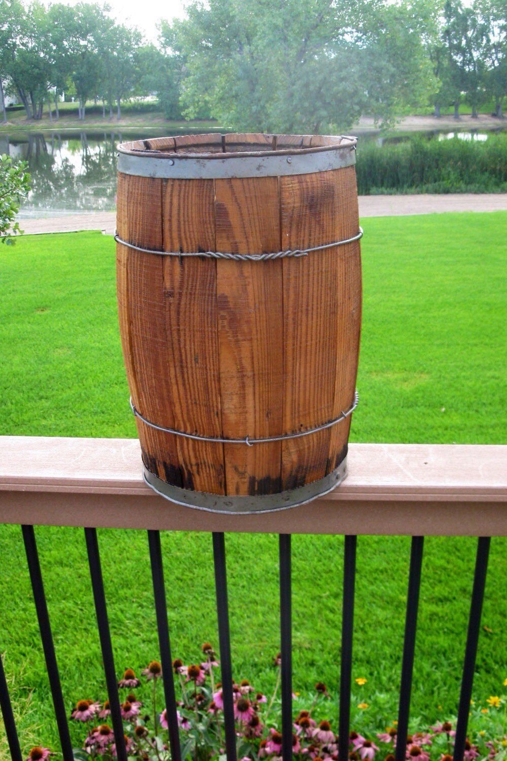 Wood Nail keg vintage garden planter whiskey barrel wood