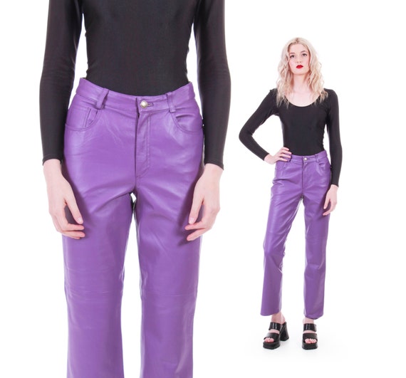 purple leather pants