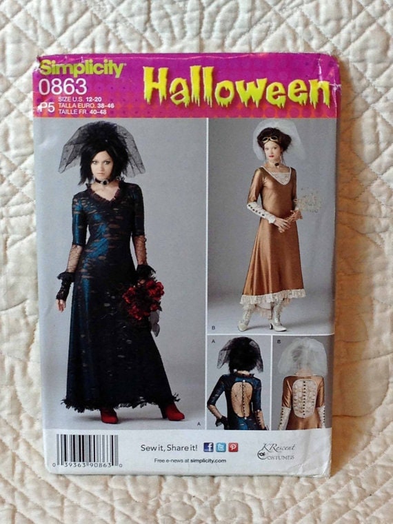 Women, Goth Steampunk, Halloween Costume Pattern, Simplicity 0863, Dress, Lace Panel, Veil, 2012 Uncut, Size 4 6 8 10 12 OR 12 14 16 18 20 by DartingDogChristmas steampunk buy now online