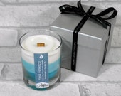 Sea Breeze - Scented Soy Candles, Soy Woodwick Candle Glass Tumbler, gift boxed, handmade, 240g 8oz 40 hours+ burn time, Home Fragrance