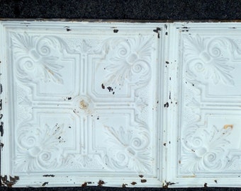 Large antique ceiling tile salvaged tin architectural salvage Victorian wall art chippy white church ceiling tin 24"x48" multiple available