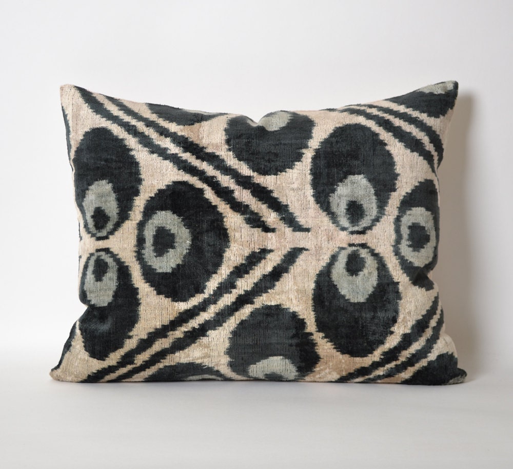 Black Ikat Pillow Cover Ikat Pillows Velvet Lumbar Cream And
