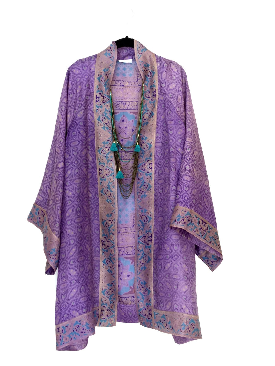 Silk kimono jacket / beach cover up / in a lilac purple