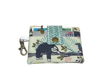 Sloths Keychain Wallet, Keyfob Wallet, Travel Wallet, Mini Zip Wallet, Chapstick holder, Cotton & Steel Lazy, Coin Pouch, Lipbalm Pouch