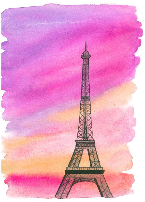 Original Watercolor 'Eiffel Tower at Sunset' Paris