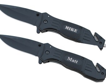 Personalized Pocket Knife, Black Rescue Knife, Tactical Knife, Engraved Knife, Groomsmen Knife, Groomsmen Knife Gift, Folding Knife
