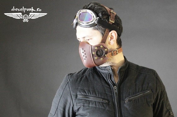 Steampunk Mask , Leather Mask - Burning Man - Halloween Mask - Mouth Mask - LARP - Cyberpunk mask - cosplay - post apocalyptic - gas mask by SteampunkMasks steampunk buy now online