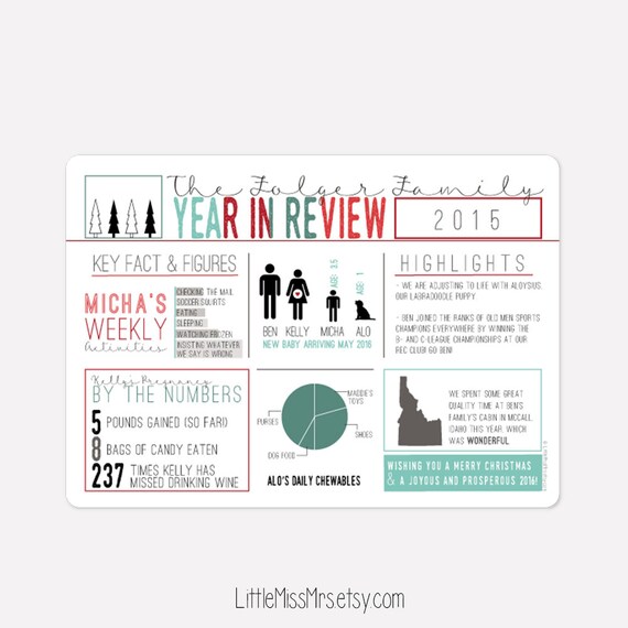 Infographic Photo Holiday Card - Year in Review - Include photo on back