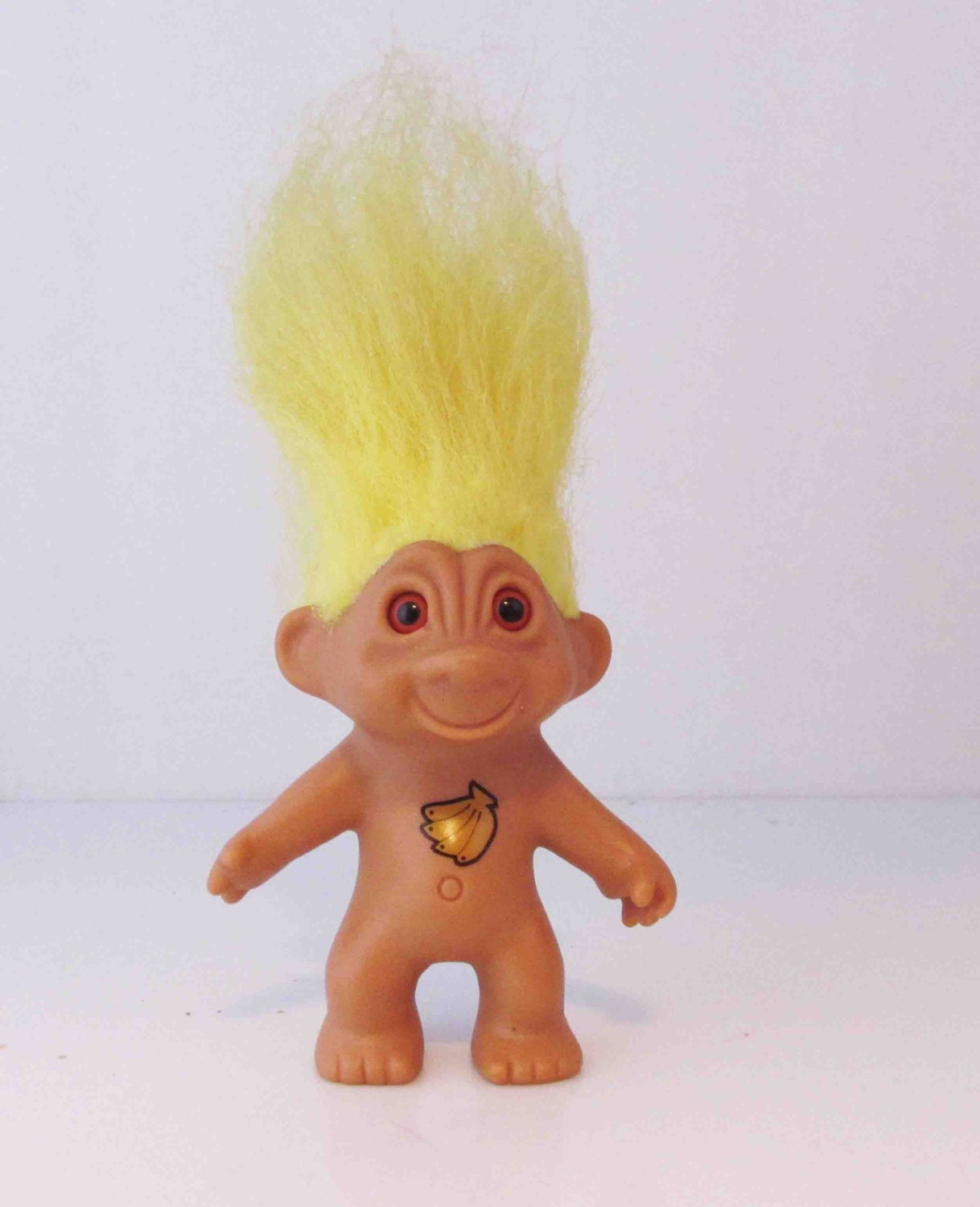 Banana Decal Troll Toy Doll Lemon Yellow Hair Toy Figure 1990s