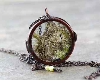 Moss Necklace Glass Locket Pendant Terrarium Necklace Long Necklace Natural Jewelry Botanical Necklace