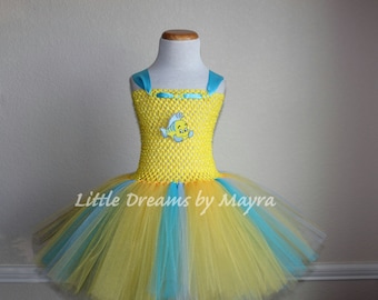 Flounder inspired tutu dress and bow - The Little mermaid inspired birthday party costume size nb to 14years