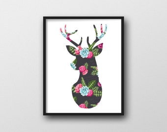 Deer Print - Gallery wall art - Deer silhouette - Deer picture - Rustic Home Decor - Spring Decor - rustic decor - country home decor