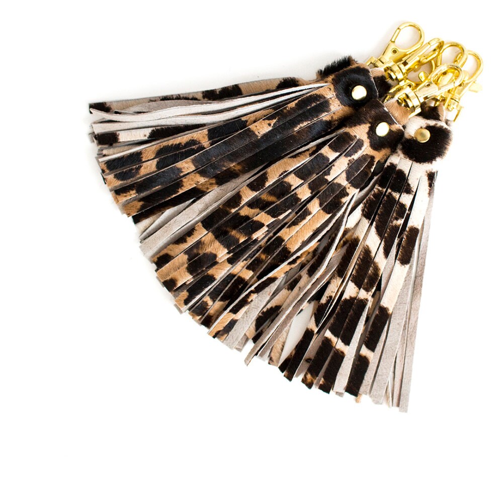 Fringe Leopard Leather Tassel Keychain Cheetah by gmaloudesigns