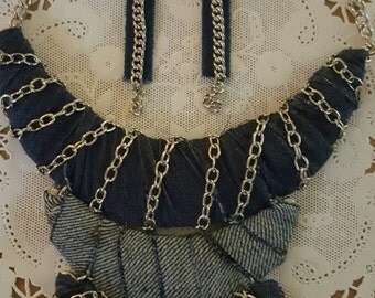 Daring Denim Upcycled Chain Reaction Choker Set 21"