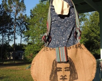 recycled upcycled burlap coffee bean bag xl hobo bag